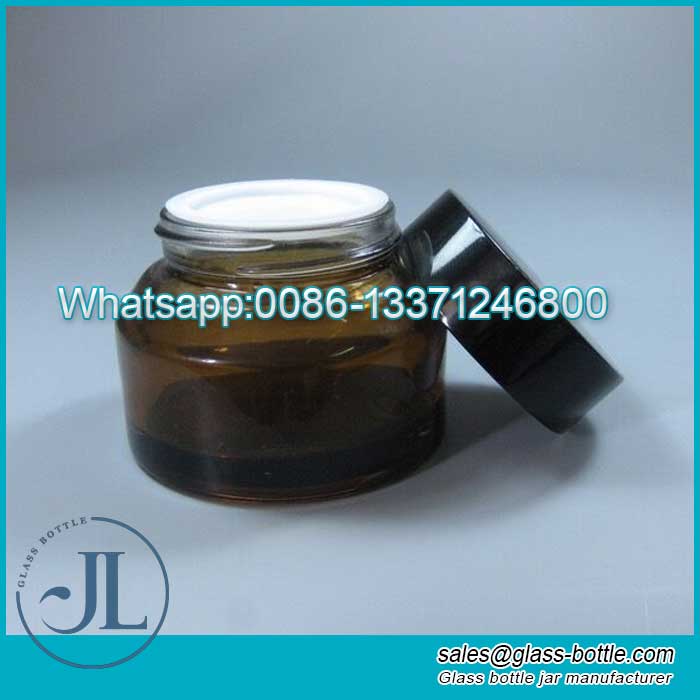 50g Amber glass jars with black lids supplier