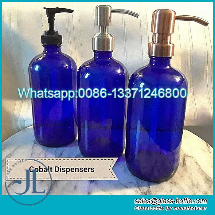 Cobalt Blue Foaming Soap Dispenser Glass Bottle factory