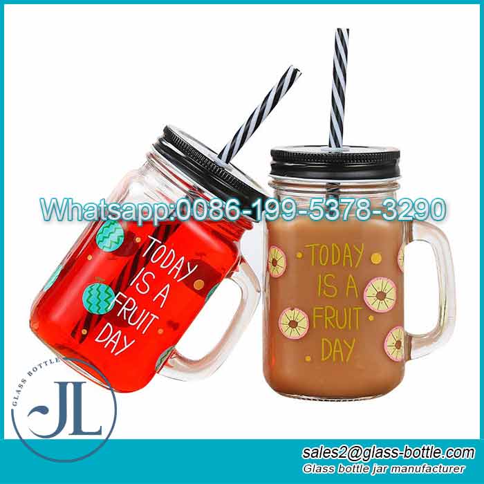 Wholesale 16oz glass mason jar with straw supplier