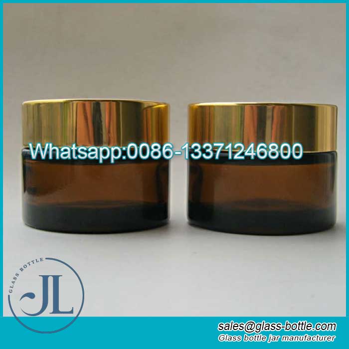 Amber Glass Cosmetics Container Jar with insulated Gold lid