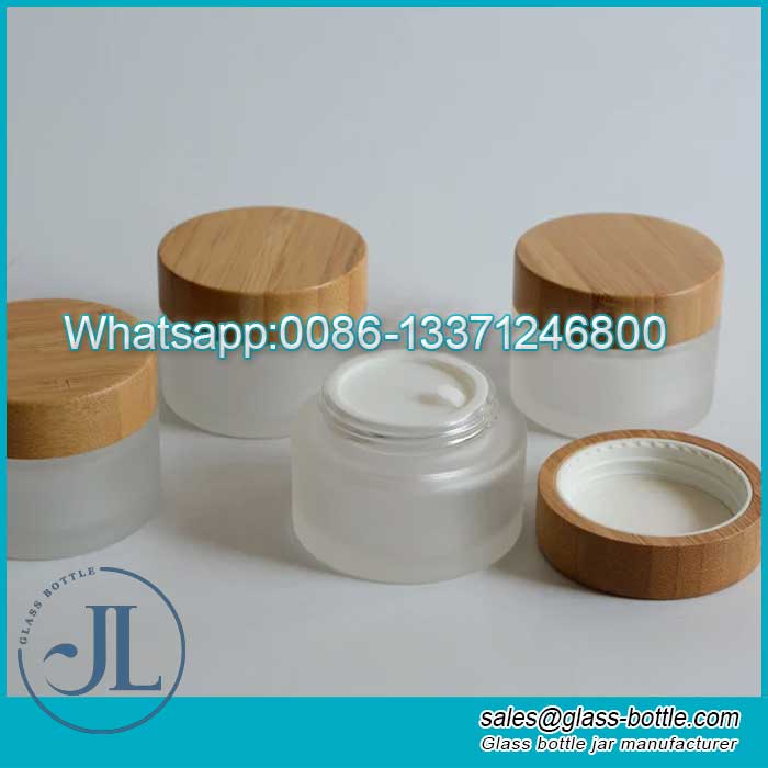 50g frosted cosmetic jar with bamboo lid and Inner Liner