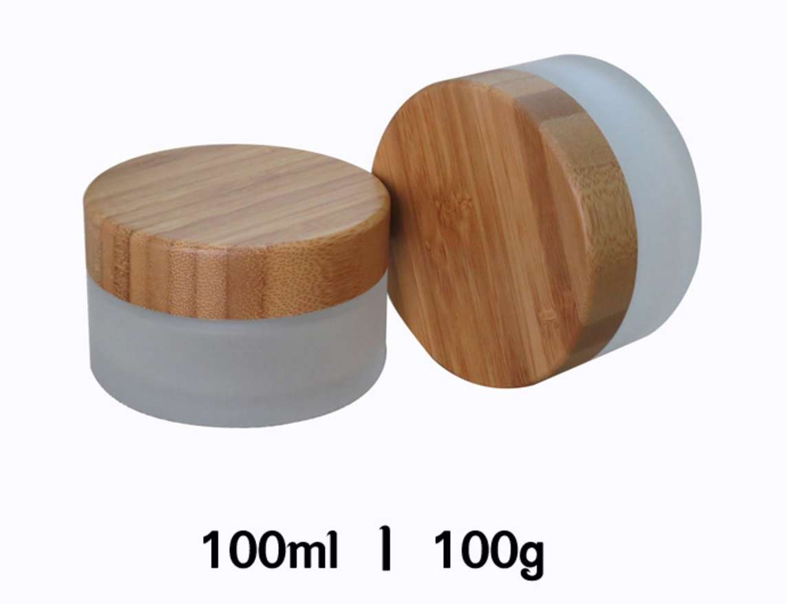 100ml/100g frosted cosmetic jar with bamboo lid