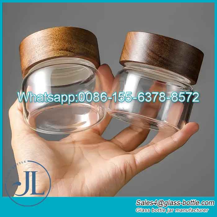 Borosilicate Wide Mouthed Glass Vessel with Wooden Lid Wholesale