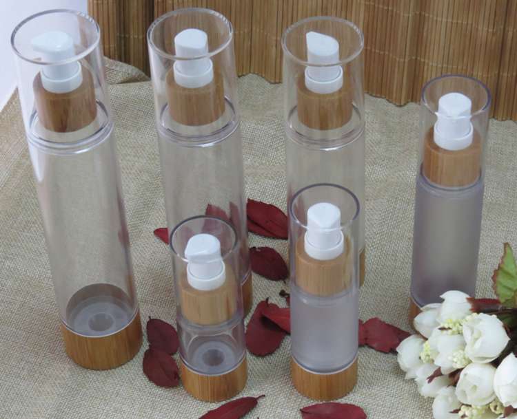 acrylic airless lotion pump bottle with bamboo base and bamboo top