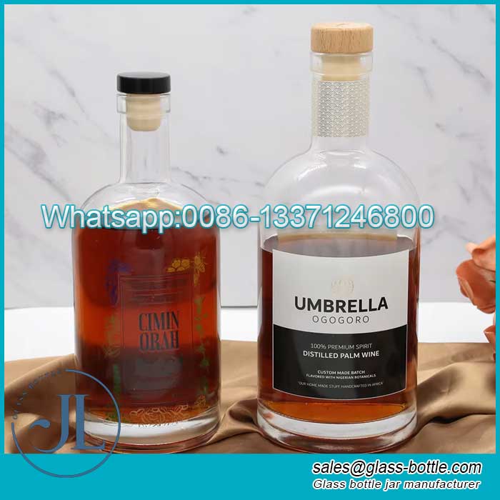 750ml frosted vodka glass bottle with cork lid