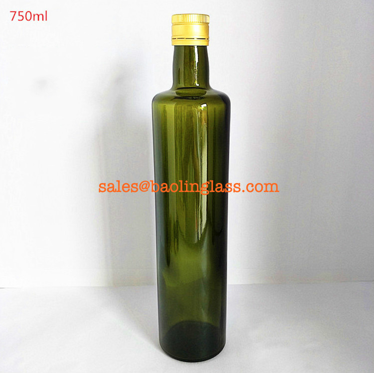 750ml green round olive oil glass bottle