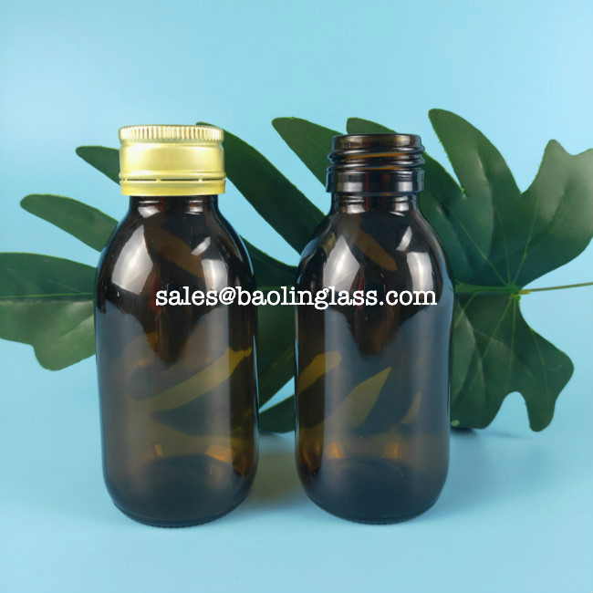 100ml amber syrup glass bottle with 28mm neck