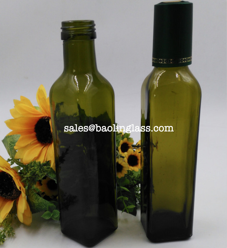 250ml dark green olive oil glass bottle