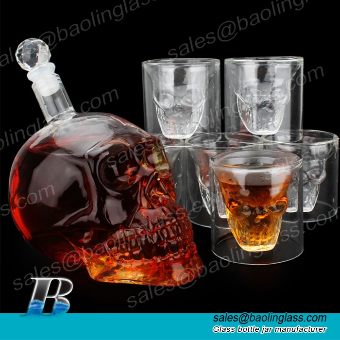 750ml Wine Decanter Set Skull Carafe with Stopper and 6 Pcs MINI Whiskey Glasses