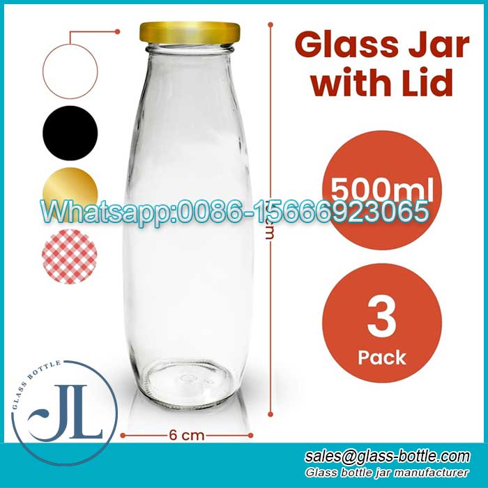 500ml Glass Bottles with Lids for Juices Dressings Sauces Beverages