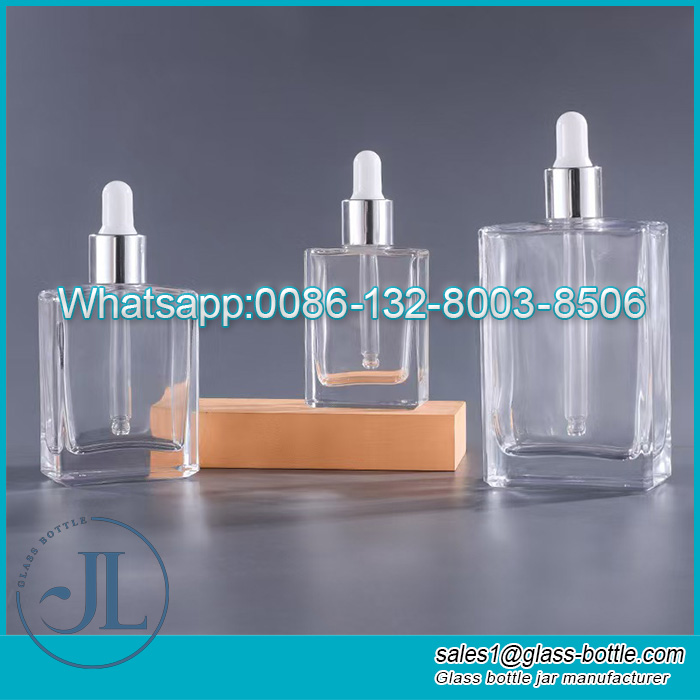 Flat Square Glass Serum Essential Oil Dropper Bottle Manufacturer