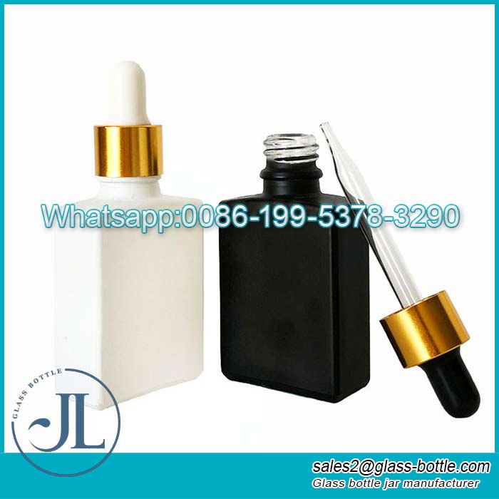 30ml Essential oil matte frosted black rectangle square glass dropper bottle with gold screw cap