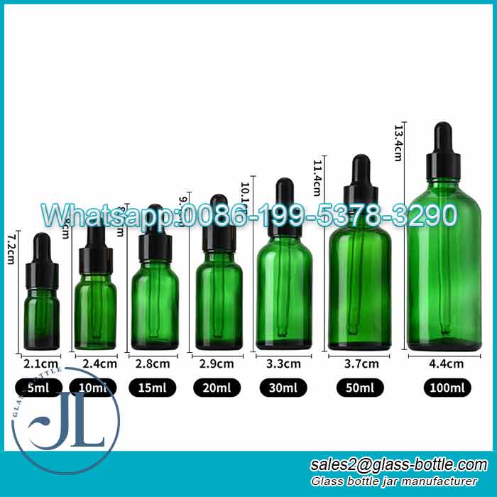 Wholesale 5ml-100ml green essence oil bottle with dropper lid