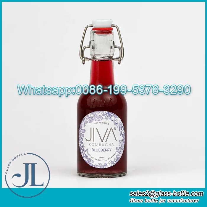 250ml Glass Beverage Juice Water Clip Cap Bottle Supplier