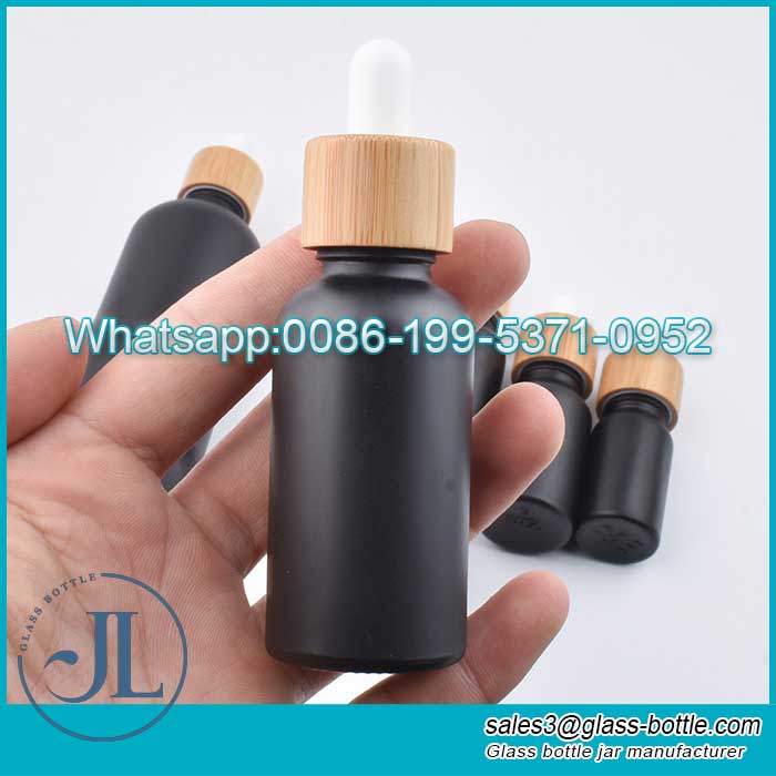 30ml Costom Made Matte Black Essential Oil Bottle Bamboo Dropper