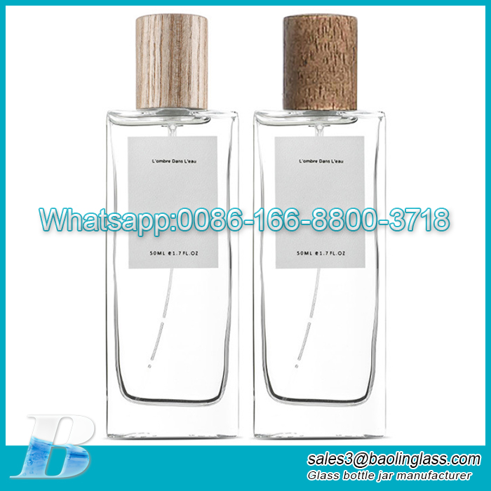 Clear Square Perfume bottle with Wooden Cap Spray Mist