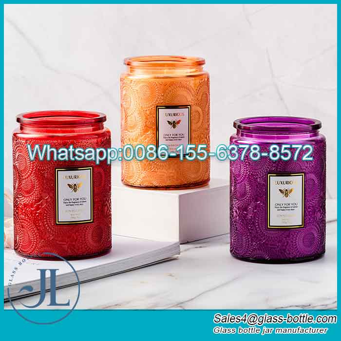 Storage Colorful Embossed Glass Candle Jars Wholesale