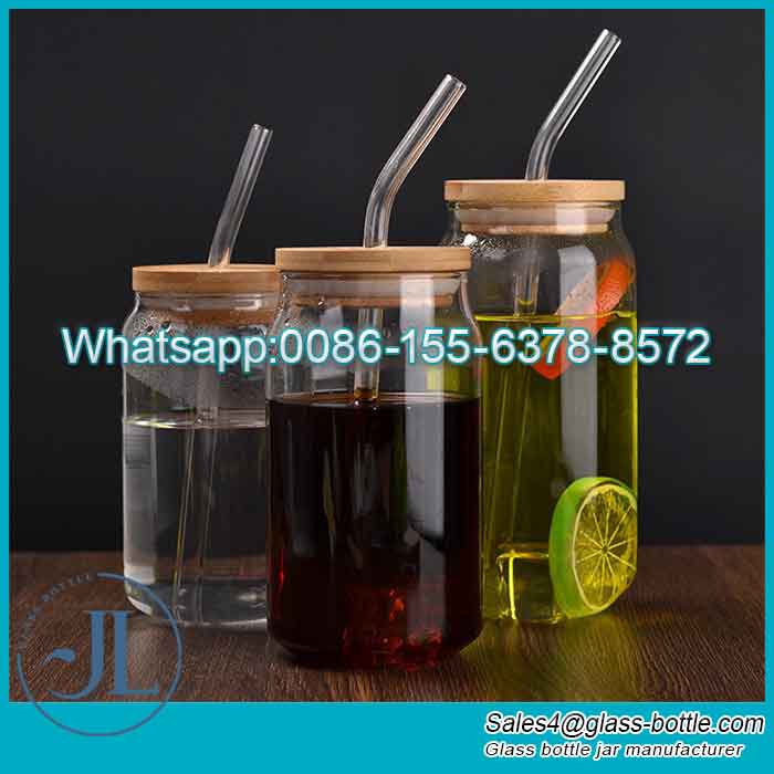 Pyrex Borosilicate Glass Can Cup with Bamboo Lid & Straw Wholesale