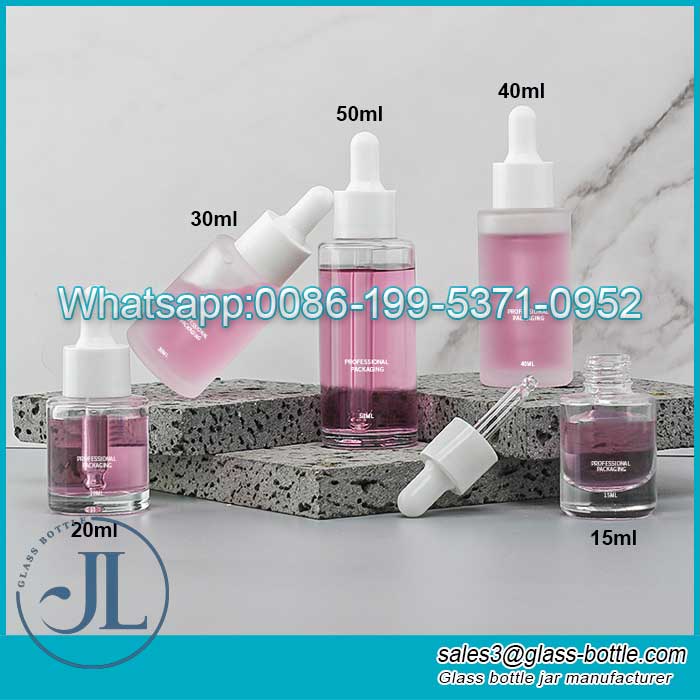 15ml to 50ml essential oil flat frosted glass bottle with white dropper