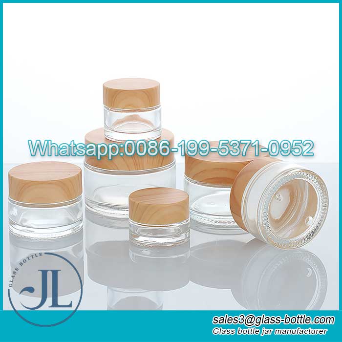 50g 50ml Environmental Bamboo Lid Frosted Glass Bottle Cream Jars Empty Cosmetic Comtainer