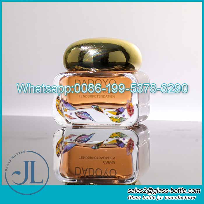 Thick wall 50g cream cosmetic glass jar with UV electroplating gold ball cap