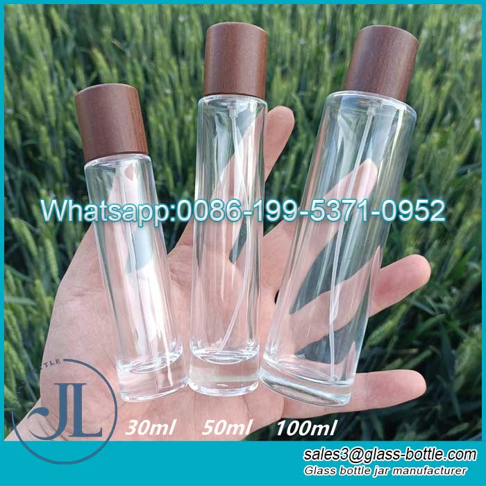 30ml50ml100ml-Bayonet-Long-Cylindrical-Perfume-Glass-Bottle-Wooden-Cap