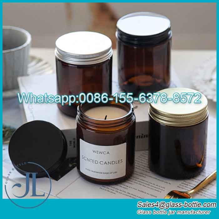 Custom 250ml Diffuser Bottles Amber Glass Candle Jars with Metal Lids Wholesale