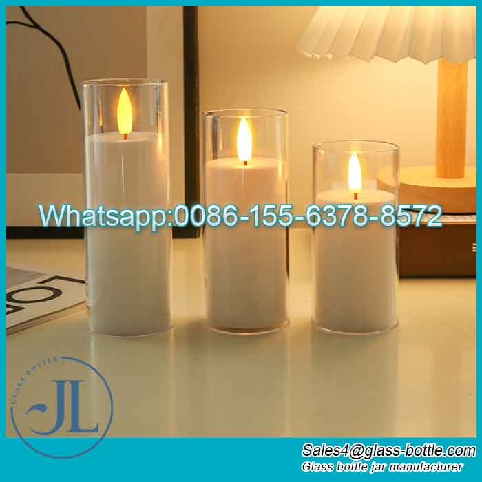 Glass Chimney White Pillar Candle Holders Set Wholesale