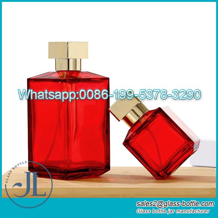 50ml 100ml Portable square glass perfume bottle with lid