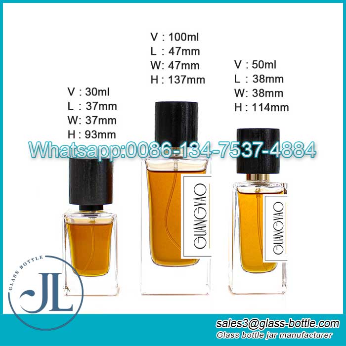 Hot Sale Glass Perfume Bottle with Wooden Cover 30ml 50ml 100ml