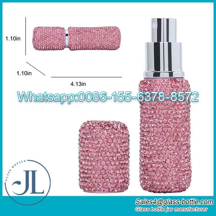 Pink Crystal Encrusted Perfume Atomizer Sprayer Bottle