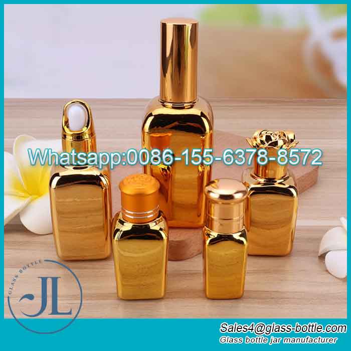 Golden Electroplated Glass Perfume Oil bottles with Various Caps