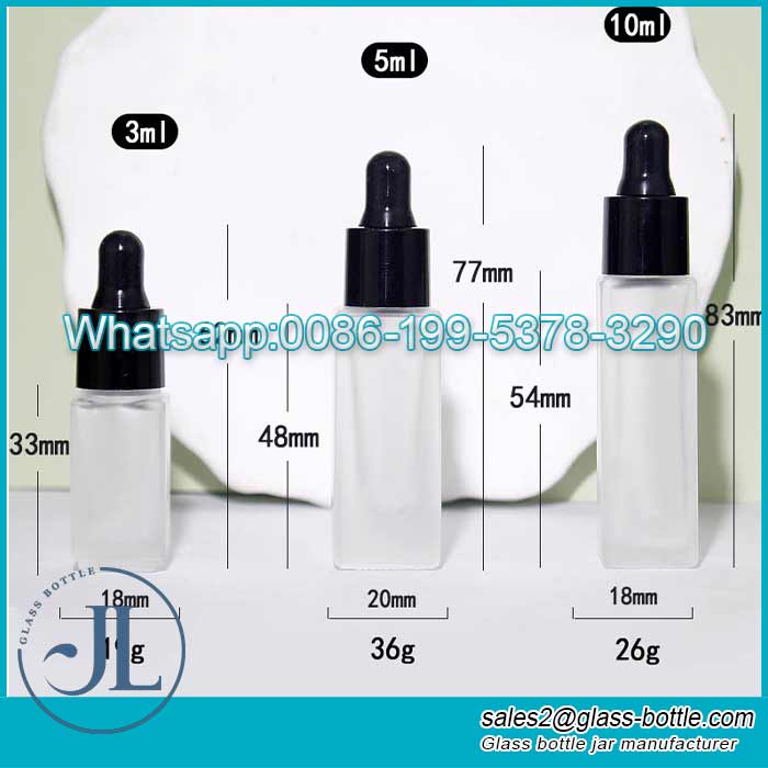 Custom 3ml-10ml Rectangle frosted glass dropper bottle supplier