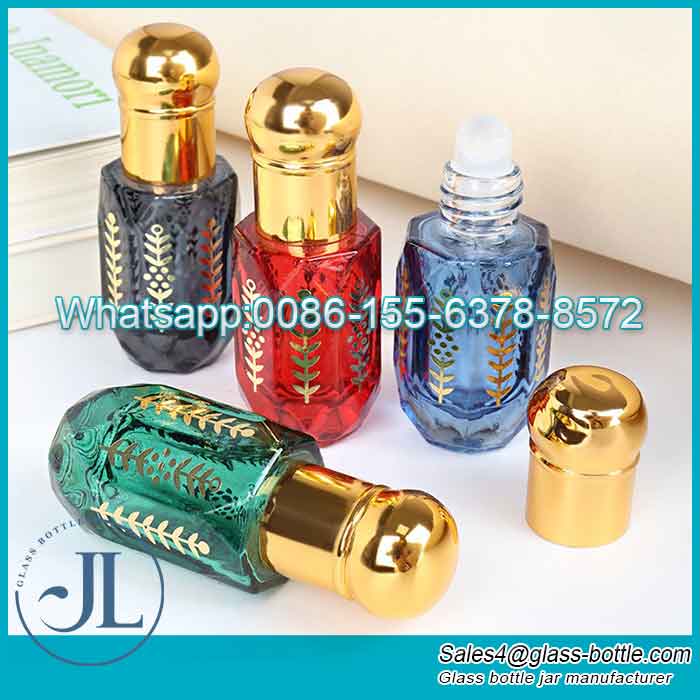 Golden Pattern Colorful Octagonal Essential Oil Bottles Wholesale