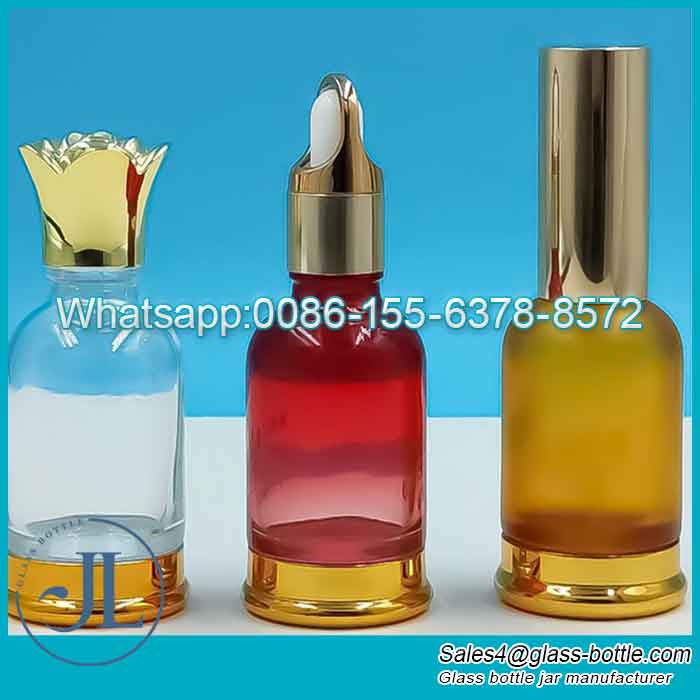 Golden Bottom Plate Boston Round Glass Bottles with Dropper