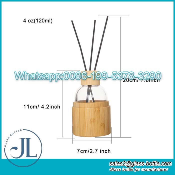 Luxury 120ml glass aroma reed diffuser bottle with bamboo shell