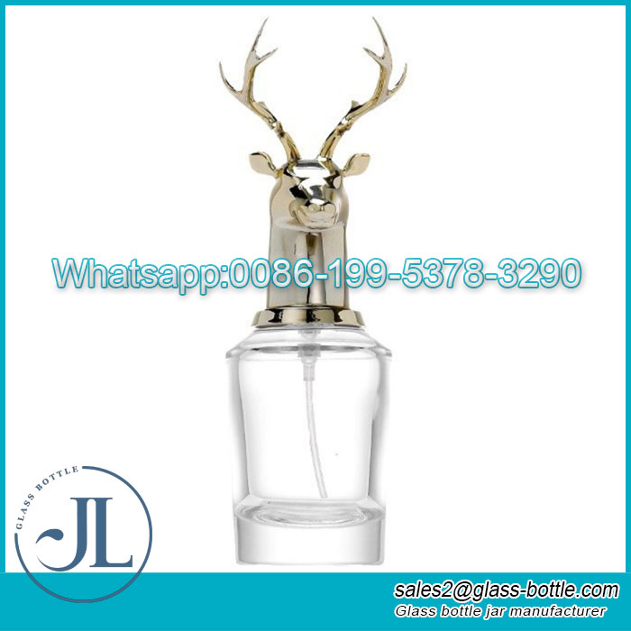 Antler cover cylindrical glass perfume spray bottle